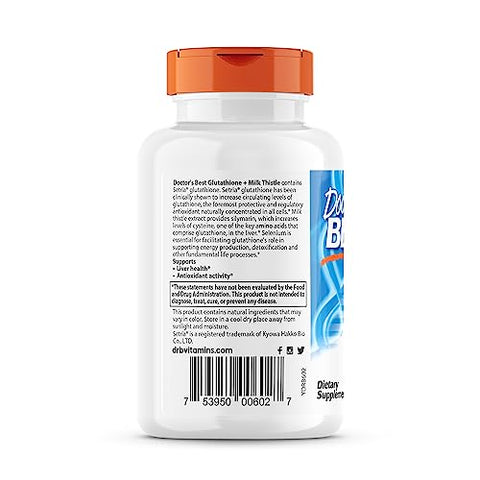 Doctor'S Best Glutathione Milk Thistle Supplement - Supports Liver Health & Antioxidant Activity For Women & Men Comprehensive Formula Non-Gmo Gluten Free Soy Free Vegan 60 Veg Caps