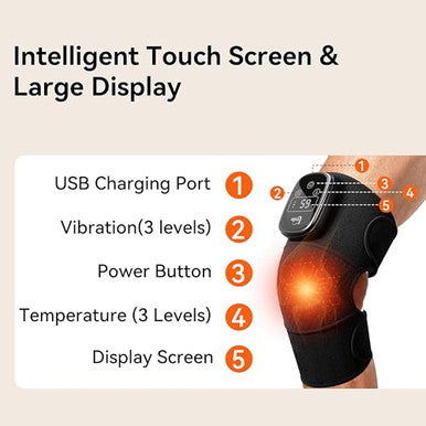 Ltnile Electric Cordless Knee Massager With 3 Heat 3 Vibration3-In-1 Knee Heating Pad For Pain ReliefArthritisAuto-Off Timer Knee Brace For Shoulder Elbow Ideal s For Men Women Dad Mom(BlackPair)