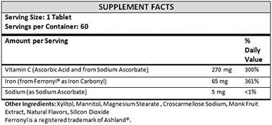 Chewable Iron 65 Mg With Vitamin C 270 Mg - Tablet In Orange Flavor 60 Count