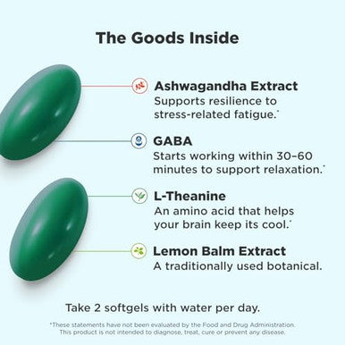 Olly Ultra Strength Goodbye Stress Softgels Gaba Ashwagandha Ltheanine And Lemon Balm Stress Relief Supplement 60 Count