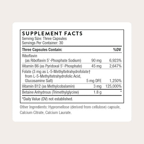 Thorne - Methyl-Guard Plus - Active Folate (5-Mthf) With Vitamins B2 B6 & B12 - Supports Methylation & Healthy Level Of Homocysteine - Gluten Dairy & Soy-Free 30 Servings