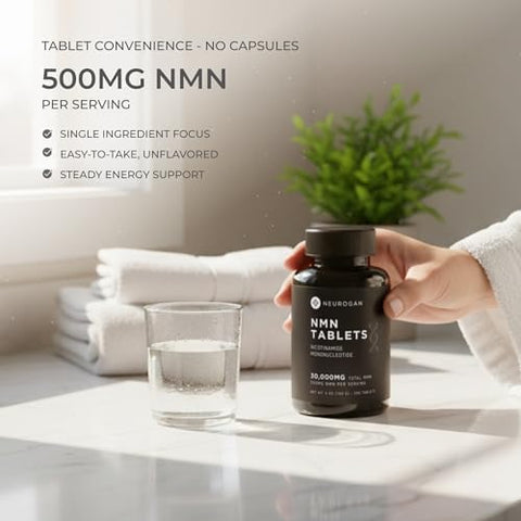 Neurogan Nmn Supplement Tablets " Nicotinamide Adenine Dinucleotide Precursor For Cellular Energy & Brain Focus Support " 500 Mg Highpotency Nicotinamide Mononucleotide Per Serving 300 Count