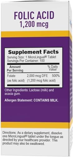 Superior Source Folic Acid Vitamin B9 1200 Mcg Microlingual Instant Dissolve Tablets Under Tongue Melts, 100 Count