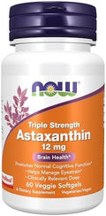 Now Supplements Triple Strength Astaxanthin 12 Mg Triple Strength Brain Health Helps Manage Eye Strain 60 Veggie Softgels