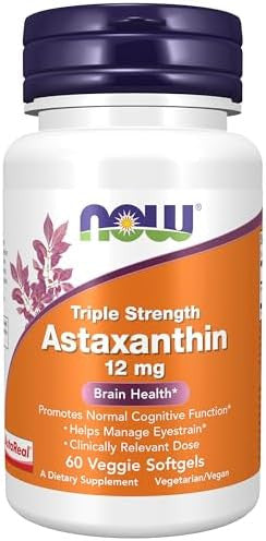 Now Supplements Triple Strength Astaxanthin 12 Mg Triple Strength Brain Health Helps Manage Eye Strain 60 Veggie Softgels