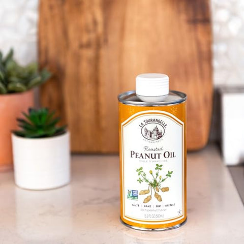 La Tourangelle,Roasted Peanut Oil,Slow Roasted Expeller-Pressed for Rich Flavor,Perfect for Cooking & Baking,Med-High Heat,Unrefined,Small Batch Production in USA,16.9 Fl Oz,(Pack of 2)