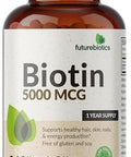 Futurebiotics Biotin 5000 Mcg Supports Healthy Hair Skin Nails & Energy Production Nongmo 360 Vegetarian Tablets (1 Year Supply)