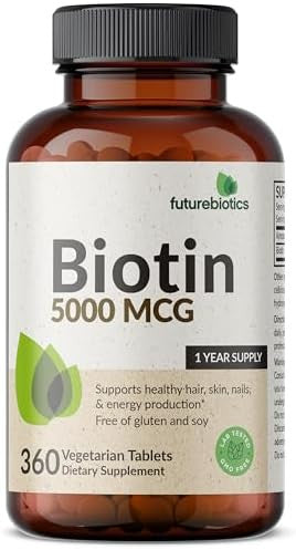 Futurebiotics Biotin 5000 Mcg Supports Healthy Hair Skin Nails & Energy Production Nongmo 360 Vegetarian Tablets (1 Year Supply)