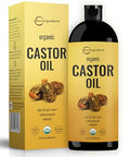 Micro Ingredients Cold-Pressed Organic Castor Oil 32 Fl Oz 100 Pure Unrefined & Hexane-Free Organic Carrier Oil For Hair Skin Eyelashes & Face Sourced In India Usda Certified Non-Gmo