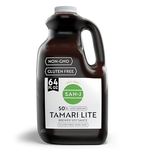 San-J - Gluten Free Tamari Lite Soy Sauce with 50% Less Sodium - Made with 100% Soy - Specially Brewed - 64 oz. Container