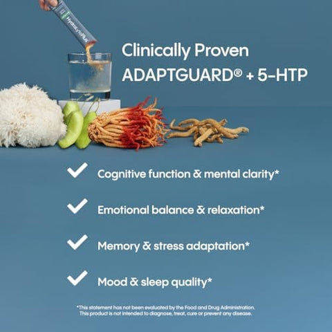 Hydralyte Brain Support - Memory & Focus Electrolytes + Organic Lions Mane Reishi Cordyceps & 5-Htp Adaptogen Drink Mix With Mushroom Powder Support Focus And Mood (30 Pack Mango Punch)