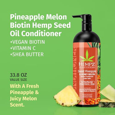 Hempz Biotin Conditioner - Triple Moisture Fresh Citrus - Peach & Grapefruit - For Growth & Strengthening Of Dry Damaged And Color Treated Hair Hydrating Softening Moisturizing - 33.8 Fl Oz