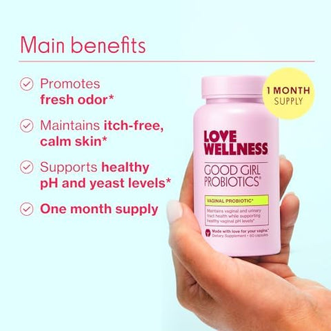 Love Wellness Good Girl Probiotics Womenâ€™S Vaginal Health & Ph Balance Supplement Probiotic For Urinary Tract Yeast Odor & Immune Support Gluten- 30-Day Supply