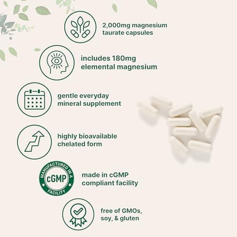 Magnesium Taurate 2000mg 240 Capsules Highly Bioavailable Chelated Magnesium Supplement Mineral Supplements for Men and Women NonGMO Gluten Free