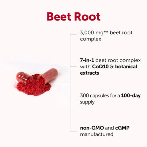 Micro Ingredients Beet Root Capsules 3000 Mg Per Serving 300 Capsules Nitric Oxide Supplement 7 In 1 Beet Root Complex With Coq10 Black Pepper & Botanical Extracts Non-Gmo