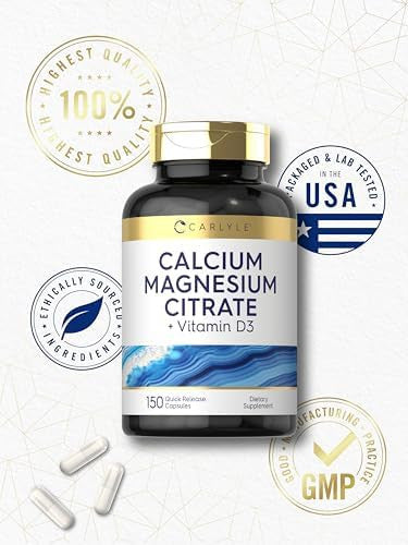 Carlyle Calcium Magnesium Citrate With Vitamin D3 150 Capsules Non-Gmo & Gluten Supplement