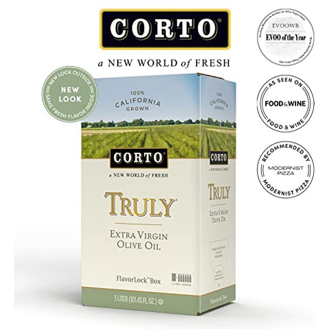 Corto TRULYÃƒâ€šÃ‚Â® | 100% Extra Virgin Olive Oil | Floral Notes | Cold Extracted in State-of-the-Art Mill | Straight from Official Corto Olive Groves & Oil Producer | Oxygen-Free, Light Free FlavorLock Box