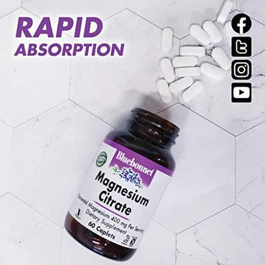 Bluebonnet Nutrition Magnesium Citrate 400Mg Of Magnesium Maximum Absorption Supports Immune Health & Energy Production Soy Gluten Nongmo Kosher Dairy Vegan 120 Caplets