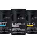 Sports Research Vitamin B-Complex - Full Spectrum Of B Vitamins (Plant-Based Vegan-Friendly) Triple Strength Omega 3 Fish Oil & Plant Based Vitamin K2 Mk7 Vegan D3 5000Iu