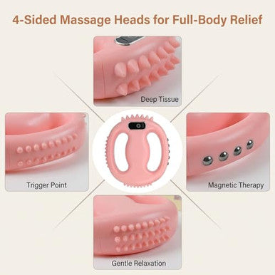 Fuooo 4-Head Fascia Ring Massager Multifunctional Full-Body Deep Tissue Massage Gun Hands-Free Ergonomic Electric Massager With Waist Belt 3 Modes 9 Intensities Cordless Muscle Relief