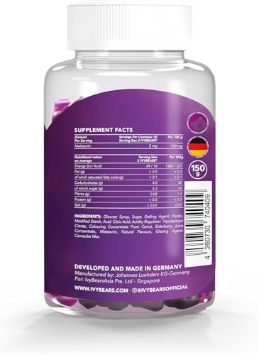 Ivybears Fast Acting Melatonin Gummies - 5 Mg Melatonin - 100% Natural Flavor - With Lactium L-Theanine & Lemon Balm - With Ai Sleep Assistant - Natural Sleep Support - Vegan - 60 Pieces = 30 Days Supply