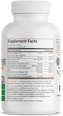 Bronson Super B Vitamin B Complex Sustained Slow Release (Vitamin B1, B2, B3, B6, B9 - Folic Acid, B12) Contains All B Vitamins 60 Tablets