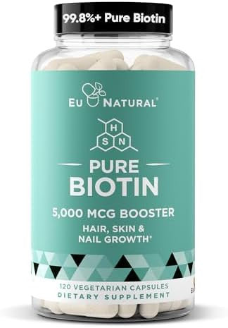 Eu Natural Biotin 5000 Mcg Hair Skin Nails Supplement High-Potency Hair Growth Vitamins For Women & Men Provide Powerful Support For Healthy Hair, Stronger Nails And Glowing Skin 120 Vegan Soft Capsules