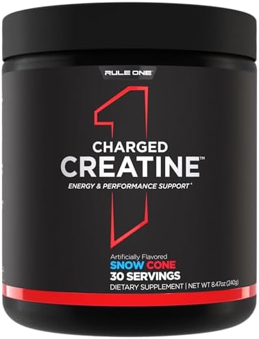 Rule 1 Proteins Charged Creatine Multifunction Workout Supplement With Creatine Electrolyte And Energy Blends For Intensity Performance & Hydration Support (30 Servings Snow Cone)