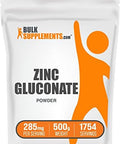 Bulksupplements.Com Zinc Gluconate Powder - Zinc 40Mg, Zinc Powder - Zinc Supplement For Immune Support - Gluten Free, 285Mg Per Serving, 500G (1.1 Lbs) (Pack Of 1)