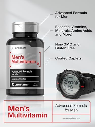 Horbaach Mens Multivitamin 60 Caplets Advanced Formula with Vitamin C D Magnesium Minerals and More NonGMO and Gluten Free Supplement