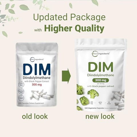 Micro Ingredients Dim Active Supplement Dim 300Mg 240 Veggie Capsules (8-Month Supply) 2 In 1 Formula Estrogen Metabolism Premium Dim-Plus Broccoli Extract Supplement With Black Pepper For Better Absorption