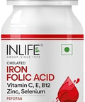 Inlife Chelated Iron Folic Acid Supplement With Vitamin C E B12 Zinc and Selenium For Men Women 60 Tablets