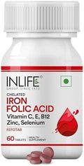 Inlife Chelated Iron Folic Acid Supplement With Vitamin C E B12 Zinc and Selenium For Men Women 60 Tablets