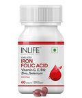 Inlife Chelated Iron Folic Acid Supplement With Vitamin C E B12 Zinc & Selenium For Men Women 60 Tablets