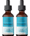 Herbamama Herbal Liquid Drops Kit - Bundle Of Motherwort Extract & Ashwagandha Tincture 2 Fl Oz - Vegan Non-Gmo Sugar & Alcohol- - 2 Pack