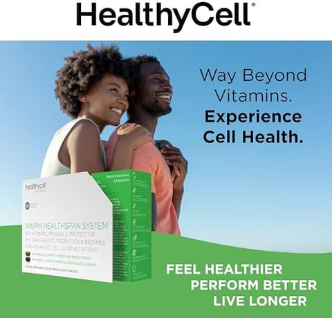 Healhtycell Am/Pm Healthspan System - 90+ Vitamins Minerals Protective Phytonutrients Probiotics & Enzymes For Advanced Cellular Nutrition - 60 Am Tablets & 60 Pm Tablets