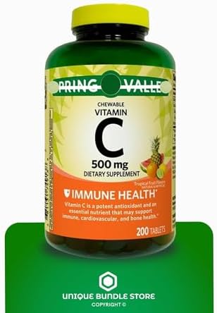 Vitamin C 500mg Tropical Fruit Flavor 200 Count Tablets Chewable Vitamin C Dietary Supplement + 7 Day Pill Organizer Included (Pack of 2)