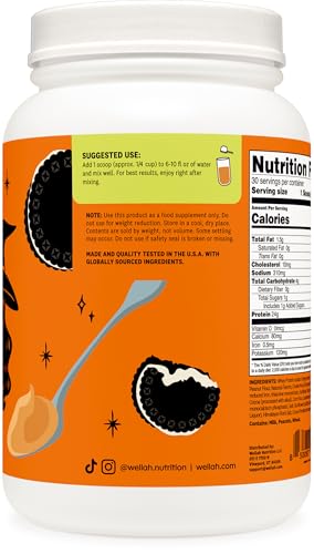 Wellah Grass-Fed Whey Protein Isolate Powder (Peanut Butter Cookie) 30 Servings - 24G Of Protein 120 Calories Per Serving Naturally Sweetened