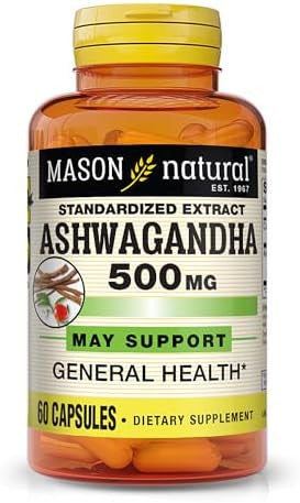 Mason Natural Ashwagandha 500 Mg Adaptogen For Stress & Energy Support Herbal Supplement 60 Day Supply