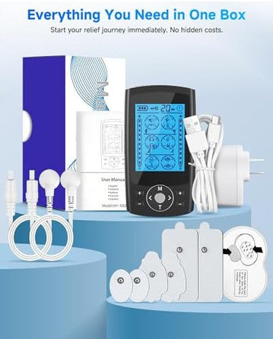 Homchy Tens Unit Muscle Stimulator 24 Modes Dual Channel Tens Ems Machine For Muscle Tension And Back Relief Rechargeable Pulse Massager With Timer 6 Upgraded Pads For Neck Shoulder Leg And Knee