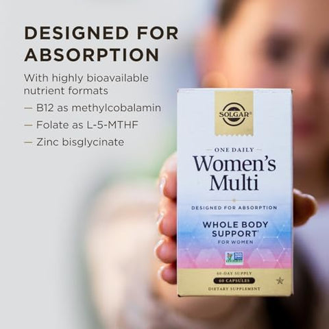 Solgar One Daily WomenS Multi Whole Body Support Highly Absorbable Delayed Release Vitamin For Women Supplement For Immune Heart Energy Stress Hair Skin Nails and Reproductive Health 60 Servings