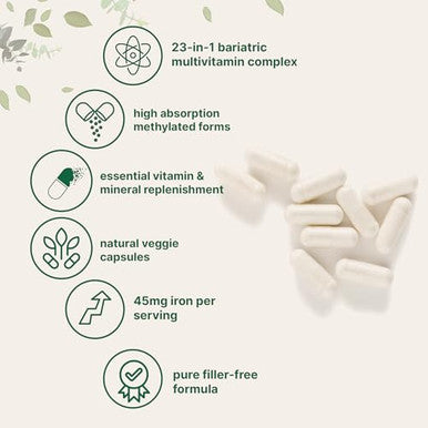 Micro Ingredients Methylated Bariatric Multivitamin With 45Mg Iron For Women & Men 240 Veggie Capsules 23-In-1 Essential Vitamins With D3 K2 Zinc & More No Fillers Non-Gmo