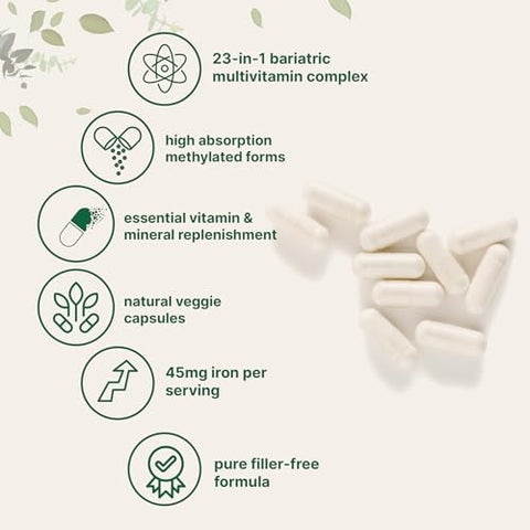 Micro Ingredients Methylated Bariatric Multivitamin With 45Mg Iron For Women & Men 240 Veggie Capsules 23-In-1 Essential Vitamins With D3 K2 Zinc & More No Fillers Non-Gmo