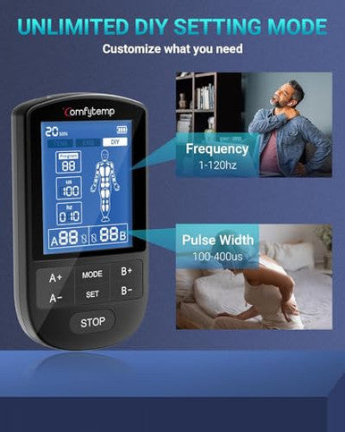 Comfytemp Tens Unit Muscle Stimulator For Pain Relief Fsa Eligible Tens Machine - 24 Modes & Diy Hsa Dual Channel Ems Unit For Back Neck Shoulder Electronic Pulse Massager Fathers Day 10 Pads