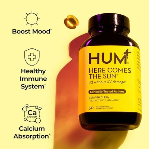 HUM Here Comes The Sun Immune Support Supplement with Vitamin D Supplements for Women and Men for a Healthy Immune System D3 Vitamin Supports Bone Health 30 Capsules
