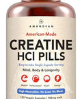 Amandean Creatine Hcl Pills. American Made Concret. 120 Capsules. 7X Concentrated Vs Monohydrate Powder. No Bloat. Muscle Energy Cognitive Recovery Support For Men & Women. Gluten Nongmo.