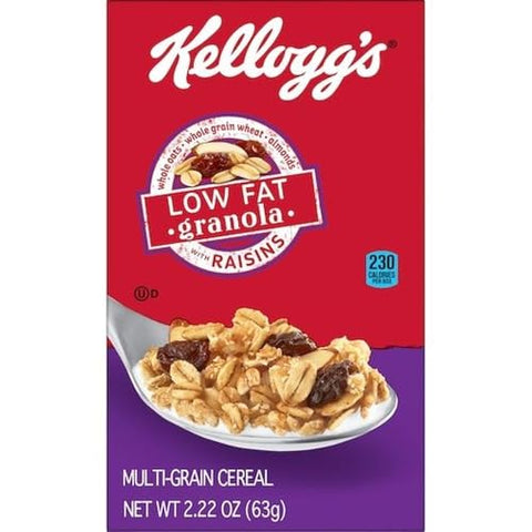 Kellogg's Low Fat Granola Cereal, With Raisins, 2.22oz (70 Count)