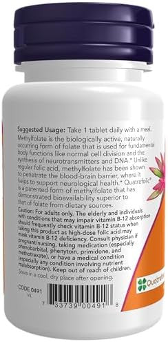 Now Foods Supplements Methyl Folate 1000 Mcg Metabolically Active Folate Coenzyme B Vitamin 90 Tablets