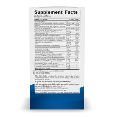 Nordic Naturals Men S Multivitamin Extra Strength - Bone Energy & Blood-Vessel Support - Immunity Supplement - 20 Essential Nutrients - 60 Tablets 30 Servings