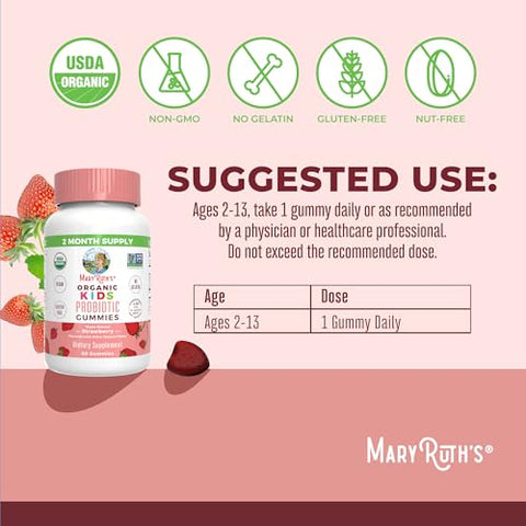 Maryruth'S Maryruth Organics Kids Probiotics For Digestive Health Usda Probiotic Gummies 2 Month Supply Kids Probiotics Immune Support Gut Health Supplement Vegan Non-Gmo Gluten Free 60 Count